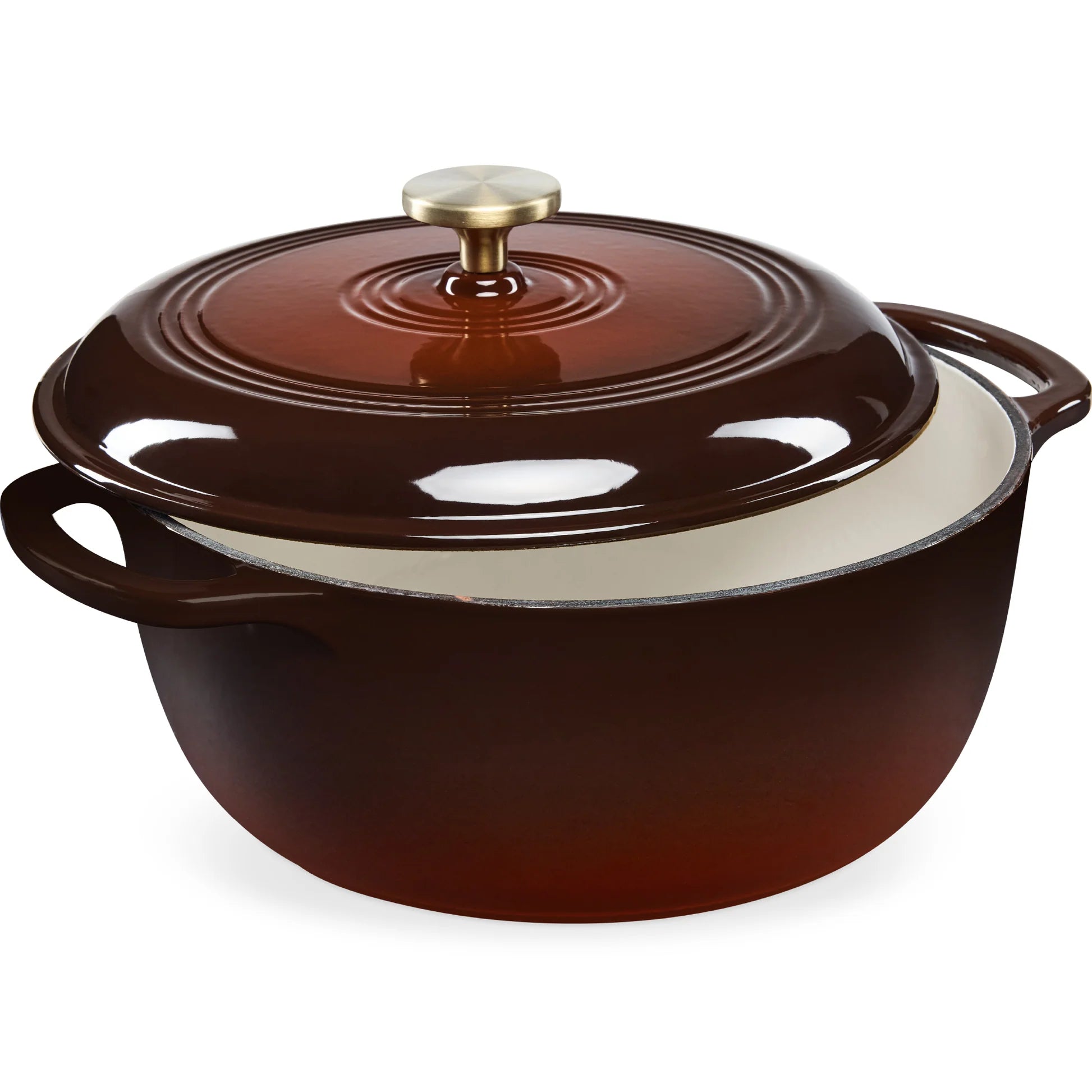 BCP Cast-Iron Dutch Oven Kitchen Cookware w/ Enamel, Handles - 7.5qt, Chocolate Ganache