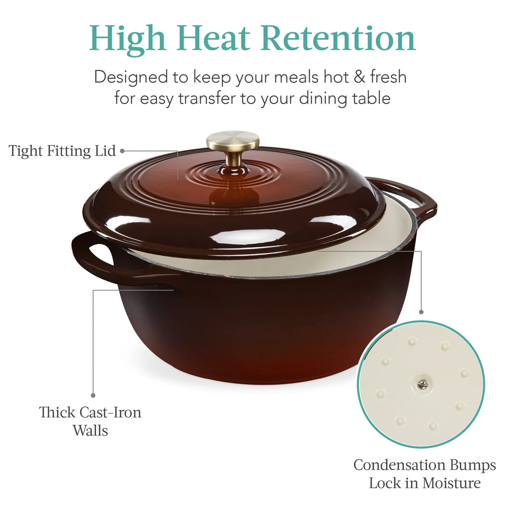 BCP Cast-Iron Dutch Oven Kitchen Cookware w/ Enamel, Handles - 7.5qt, Chocolate Ganache