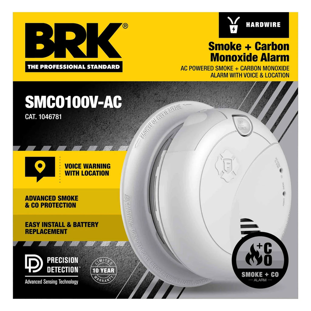 SMCO100V-AC BRK Interconnect Hardwire Combination Smoke & Carbon Monoxide Alarm with Voice Alerts