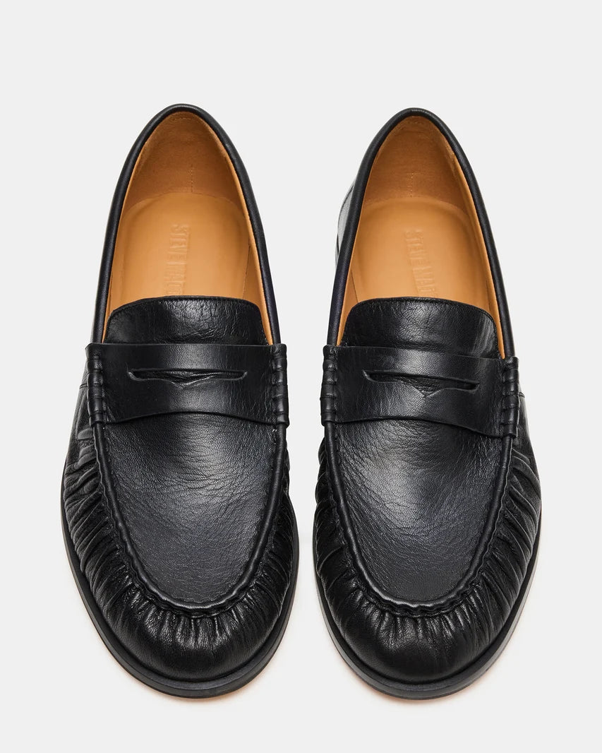 Steve Madden Men's Quincey Black Leather Loafers - Black - Size 10.5