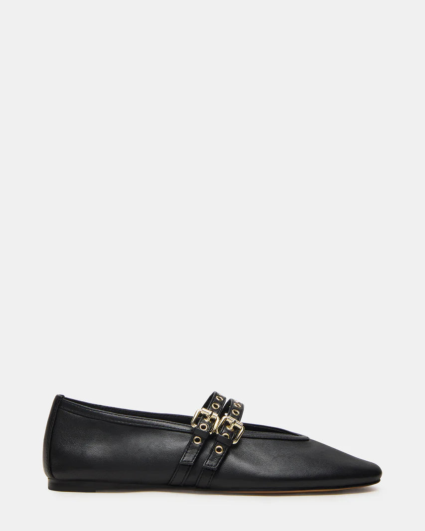 Steve Madden Lydia Mary Jane Flats for Women - Black Leather - Size 7M