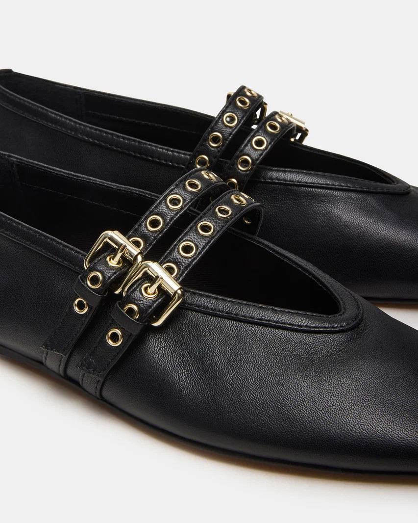 Steve Madden Lydia Mary Jane Flats for Women - Black Leather - Size 7M