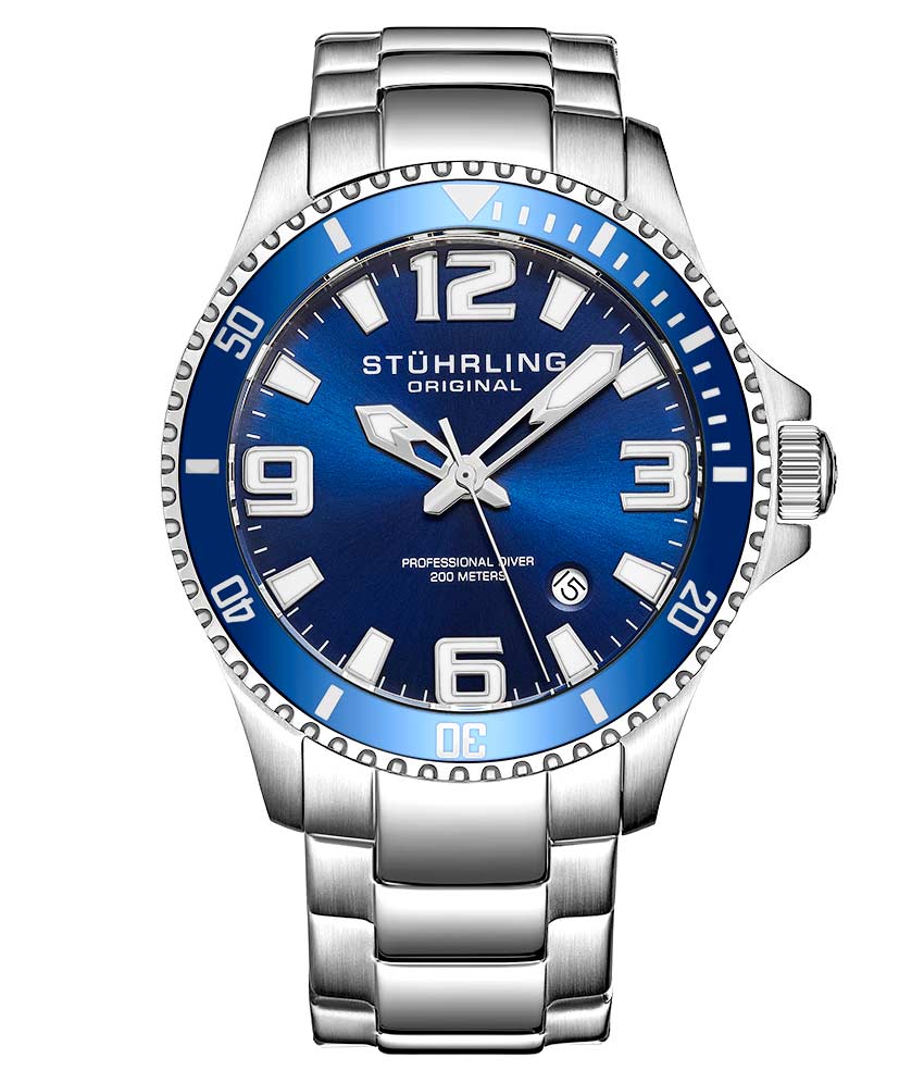 STUHRLING-Regatta Champion 395 Quartz 42mm Diver-Blue Dial