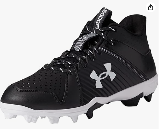 Under Armour Men's Leadoff Mid Rubber Molded Baseball Cleat, (001) Black/Black/White, 9.5 (RB)