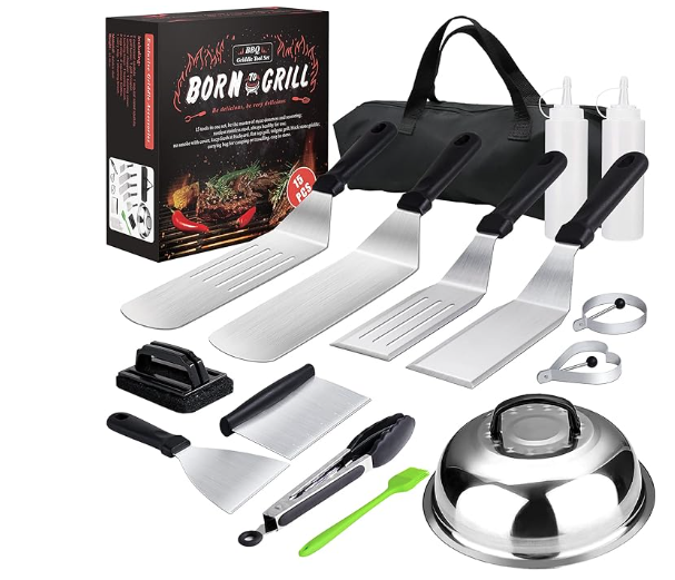 BBQ Griddle Tool Set Born To Grill 15 Piece Set (New Open Box)