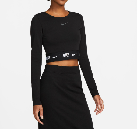 Nike W Nsw Crop Tape Ls Top- Black (NEW)