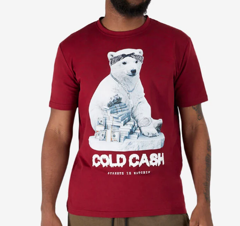 Streetz Is Watchin Cold Cash Tee Burgundy (NEW)