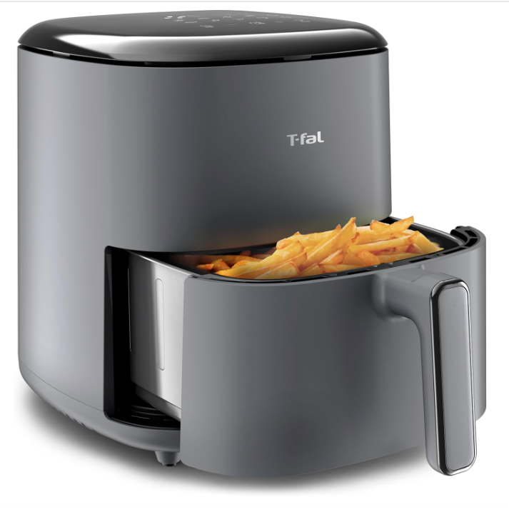 T-fal, Air Fryer, Easy Fry 5L Capacity Air fryer with basket, 10 Auto Cooking Programs 5.3 quarts, Digital Touchscreen, Dishwahser Safe Basket, Healthy and Crispy Results, Toast, Bake, Grey, EY245B50 (NEW, OPEN BOX)