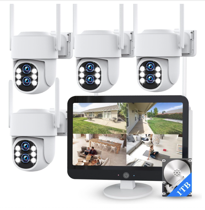 ZHXINSD Wireless Security Camera System Outdoor: Dual Lens WiFi6 & 10x Zoom 4PCS 2K+2K PTZ Dome Camera with 12.5" Monitor 10CH 4K NVR Home Surveillance,Color Night Vision 1TB HDD Motion App 2-Way Talk (NEW, OPEN BOX) *RB*