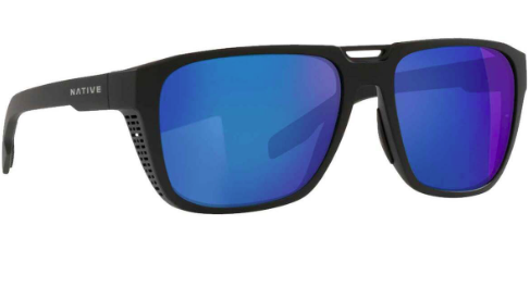 Native Men's Mammoth Square Sunglasses, Matte Black/Polarized Blue Reflex, 57 mm NEW