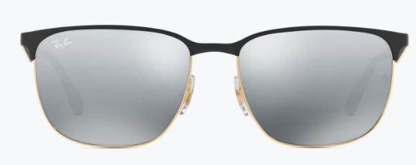 Ray-Ban RB3569 Square Sunglasses, Black On Gold/Grey Mirrored Silver Gradient, 59 mm NEW