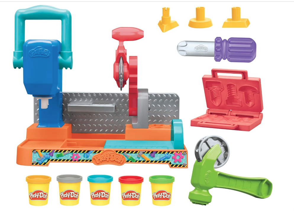 Play-Doh Stamp & Saw Tool Bench Playset, Construction Toys for Boys & Girls 3 Years & Up, Kids Arts & Crafts (New, Open Box)