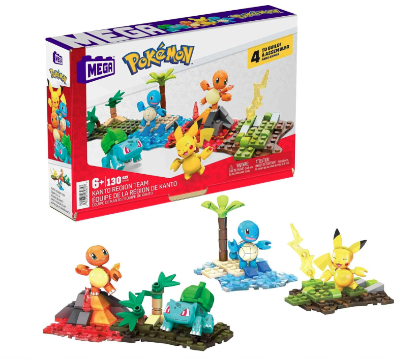 MEGA Pokémon Building Toys Set Kanto Region Team with 130 Pieces, 4 Poseable and Articulated Characters, 2 Inches Tall, for Kids (New, Open Box)