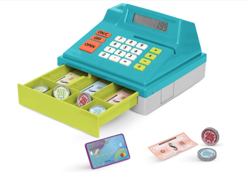 Create similar Battat – Toy Cash Register For Kids, Toddlers – 48Pc Play Register With Toy Money, Credit Card – Blue Calculating Cash Register – Pretend Play Toy – 3 Years + – Blue Calculating Cash Register Battat (New, Open Box)