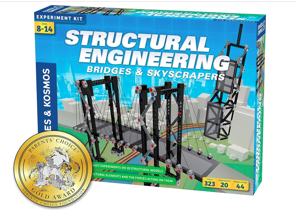 Thames & Kosmos Structural Engineering: Bridges & Skyscrapers | Science & Engineering Kit | Build 20 Models | Learn about Force, Load, Compression, Tension | Parents' Choice Gold Award Winner, Blue (New, Open Box)