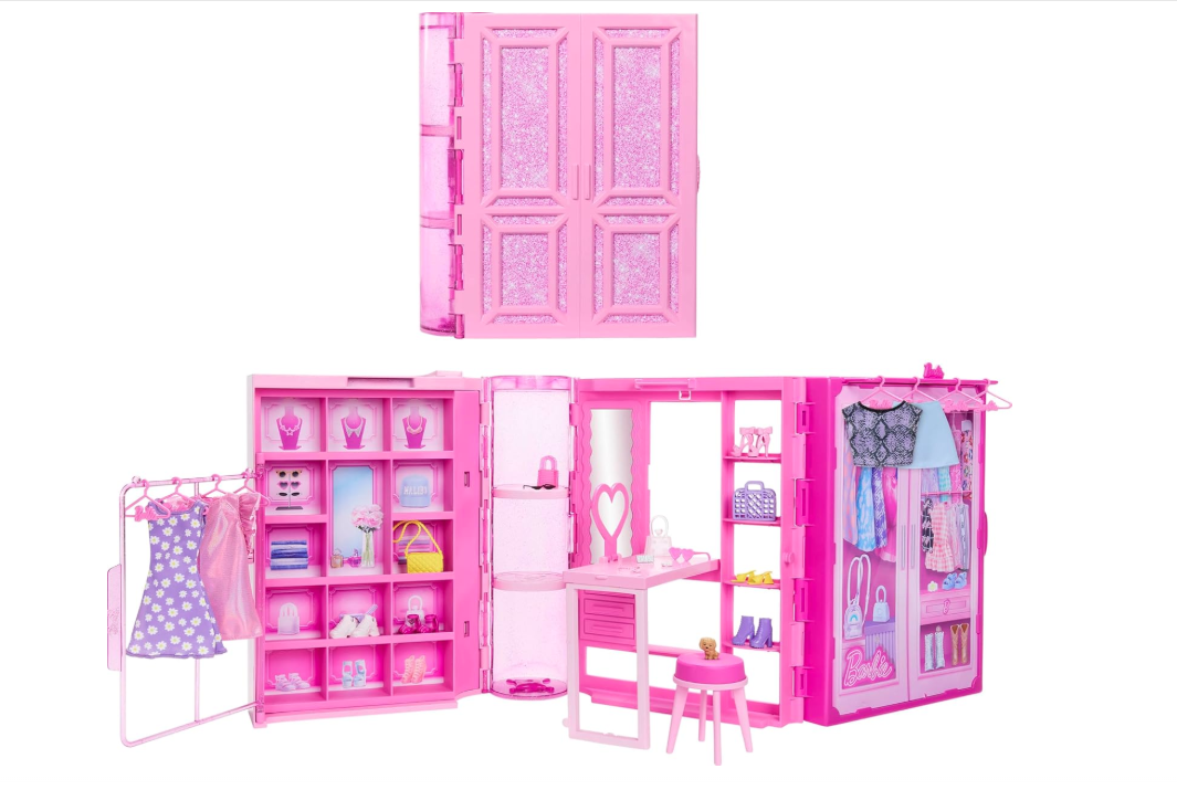 Barbie Dream Closet Toy Playset & Storage with Clothes & Accessories, 3 feet Wide with 25+ Pieces, Includes 4 Complete Fashion Looks (New, Open Box)