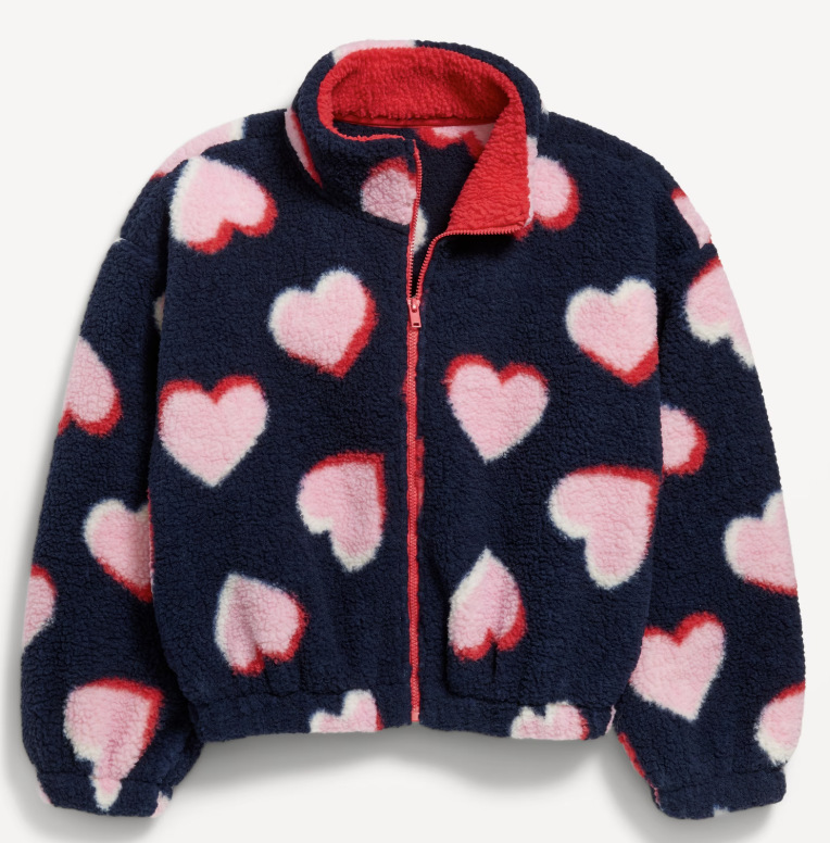 Printed Mock-Neck Sherpa Full-Zip Jacket for Girls - L 10/12