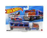 Hot Wheels Toy Car & Truck, Super Rigs 1:64 Scale Race Car & Matching Semi Truck Transporter