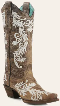 Corral Women's Brown and White Glow in the Dark Embroidery Snip Toe Cowboy Boots Size 8.5