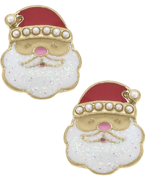 Pearl Studded Enamel Santa Claus Stud Earrings