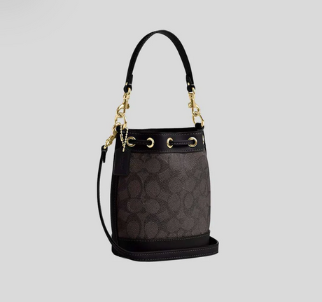 COACH Mini Bucket Bag In Signature Canvas Walnut/Black CW299