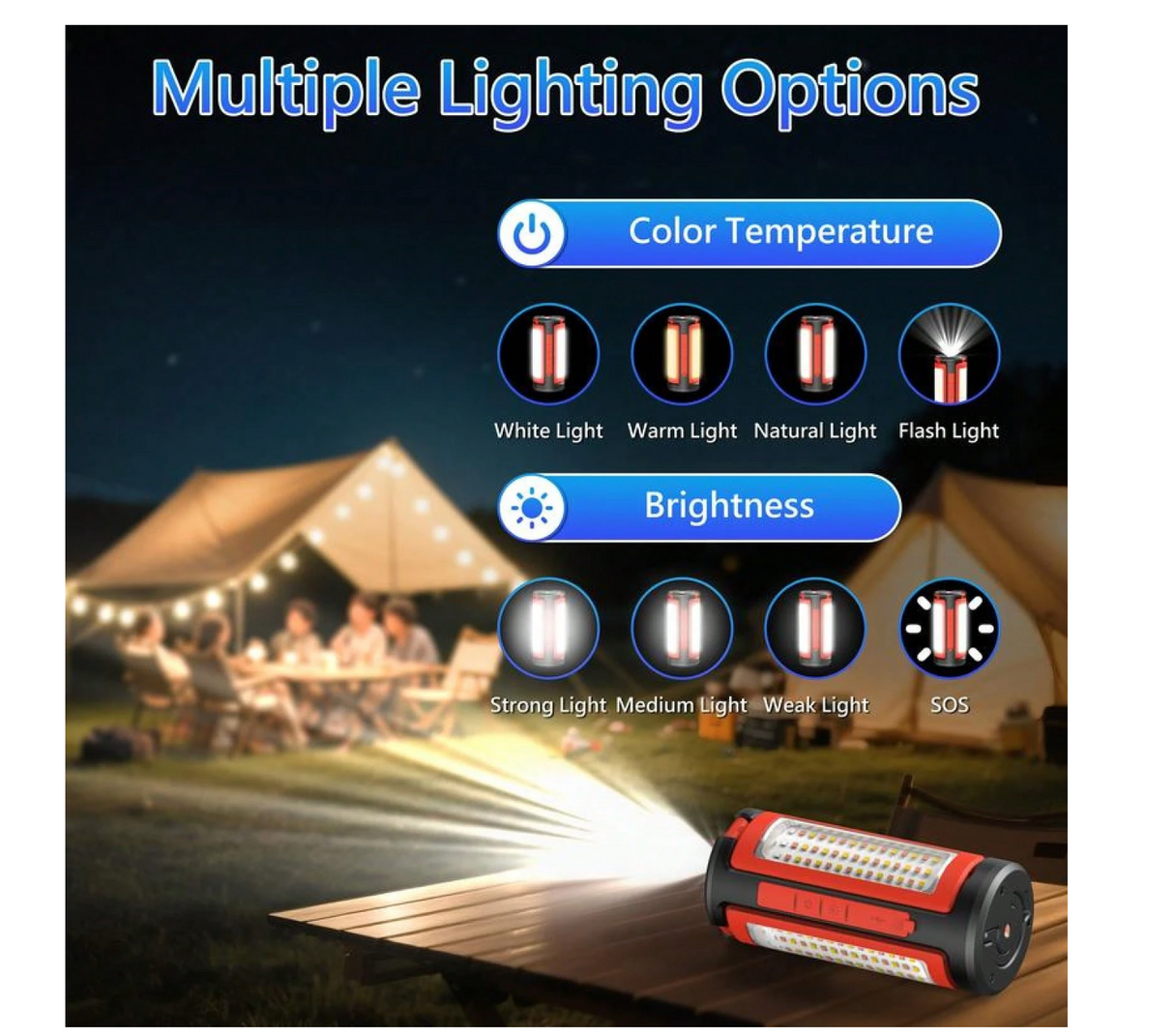 3-LED Camping Light With 10000mAh Power Bank