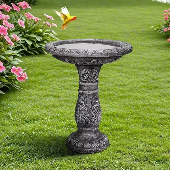 20in. Dia. X 24.4in. H Cement Birdbath
