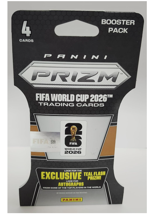 2026 Panini Prizm FIFA World Cup Soccer Sleeved Booster Pack – 4 Trading Cards – Teal Flash Prizm Retail Edition