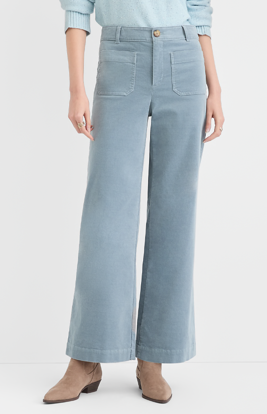 *Petite Palmer Wide Leg Pants in Stretch Velvet, Blue Oasis, Size 6P