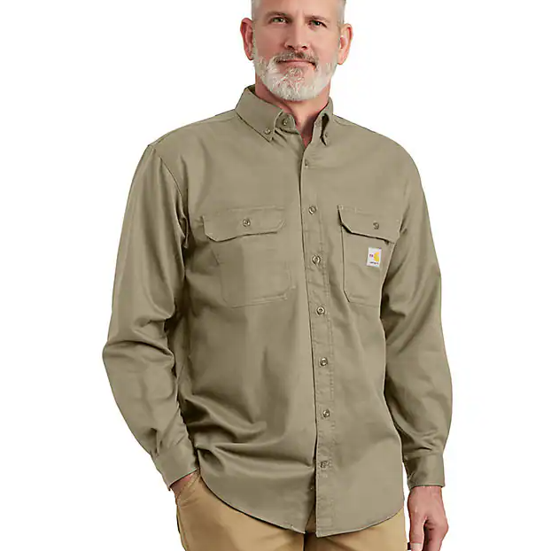 *CARHARTT Mens' FR Twill LS Shirt, Khaki, Medium