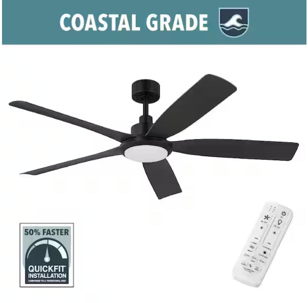 Amaia 56 in. Indoor/Outdoor Coastal Grade DC Motor Matte Black Ceiling Fan with Adjustable White LED and Remote Included