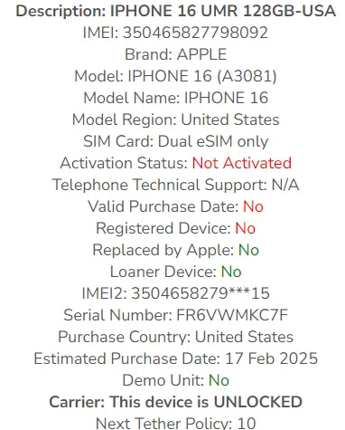 Apple iPhone 16 128GB Unlocked
