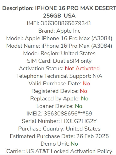 Apple iPhone 16 Pro Max 256GB AT&T