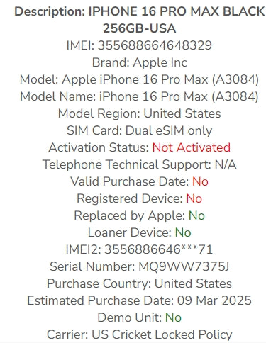 Apple iPhone 16 Pro Max 256GB Criket