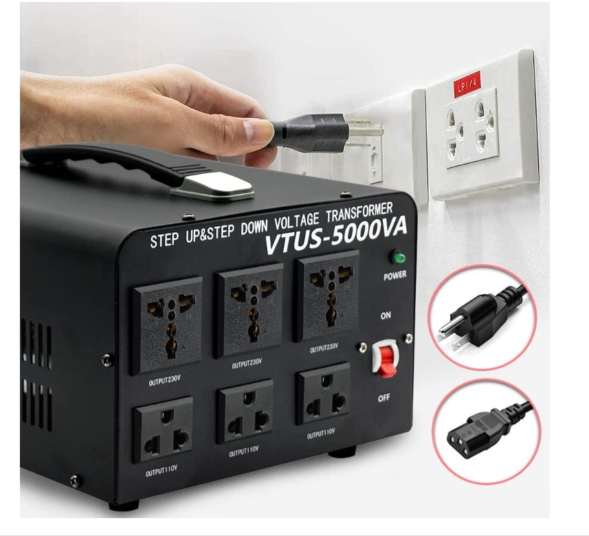 LVYUAN 5000 Watt Voltage Converter Transformer Heavy Duty Step Up/Down AC 110V/120V/220V/240V Power Converter with 3 US Outlets, 3 Universal Outlets, Resettable Circuit Breaker Protection, black