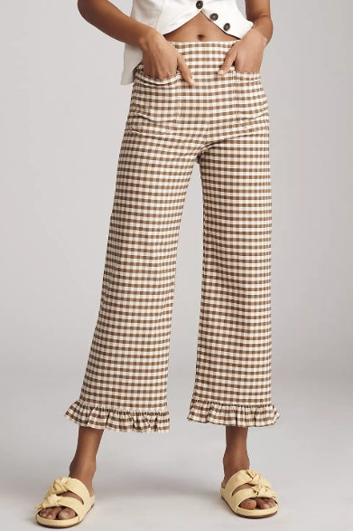 Anthropologie The Colette Ruffle-Hem Crop Wide-Leg Pants by Maeve Size 27