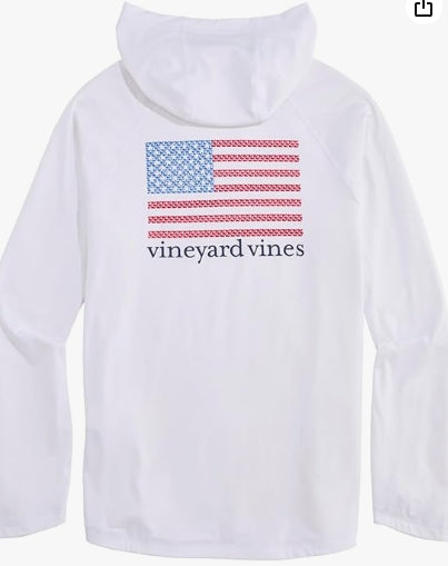 vineyard vines Men's Micro Whale Flag Long-Sleeve Harbor Performance Hoodie Tee XL