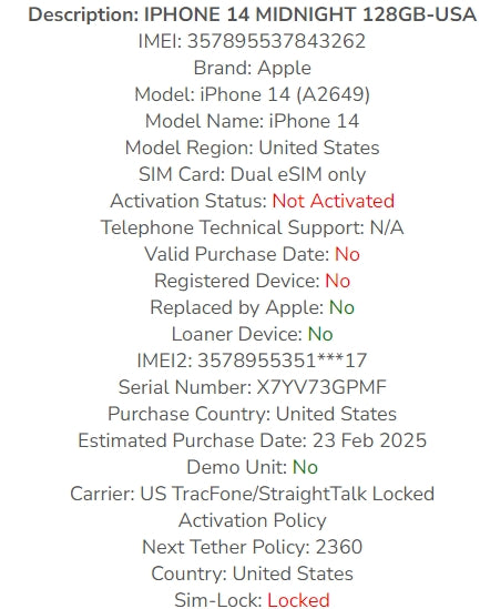 iPhone 14 128GB Total Wireless/Straight Talk