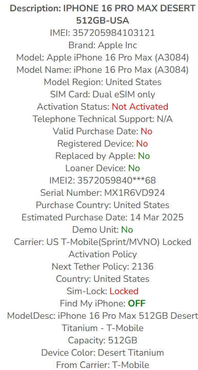 iPhone 16 Pro Max 512GB T-Mobile