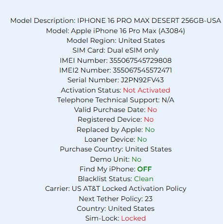 Apple iPhone 16 Pro Max 256GB Desert Titanium Carrier Locked:AT&T