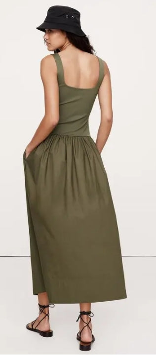 Banana Republic Drop-Waisted Midi Dress - Spiced Olive Green - XL