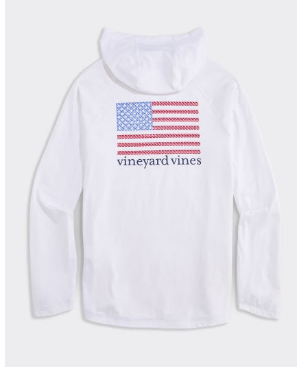 Vineyard Vines Micro Whale Flag Long-Sleeve Harbor Performance Hoodie Tee L