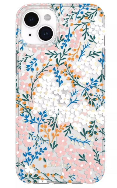 Kate Spade New York Apple iPhone 15 Plus/iPhone 14 Plus Protective Case with MagSafe - Rose & Green Floral with Gems (New)