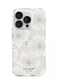 Kate Spade New York Apple iPhone 14 Pro Protective Case - Hollyhock Floral with Stones (New)