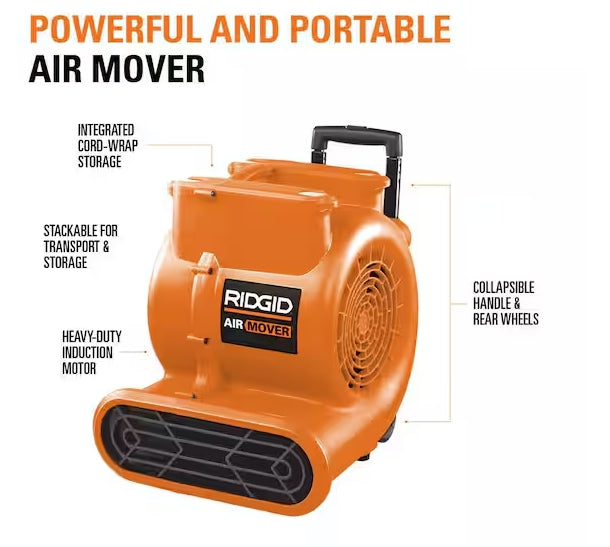 RIDGID Portable AM2560 Air Mover Blower Fan with Collapsible Handle and Rear Wheels
