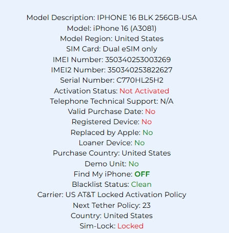 Apple iPhone 16 Black 256GB Carrier Locked: AT&T