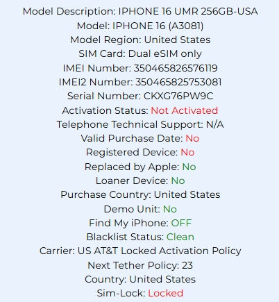 Apple Iphone 16 Ultramarine 256GB Carrier Locked: AT&T