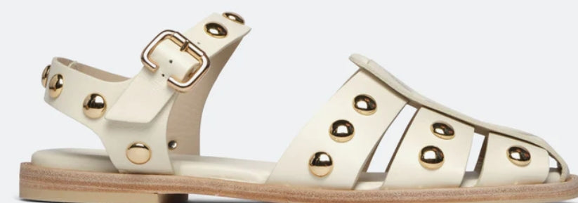SERA FISHERMAN SANDAL Dove White Calf with Gold Studs Size 10