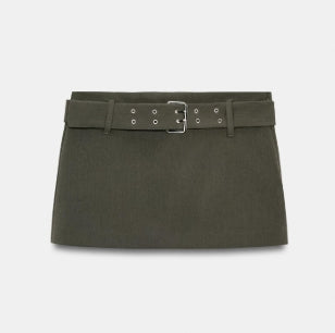 Women's Belted Skort by Zara - Dark Khaki - Size Medium