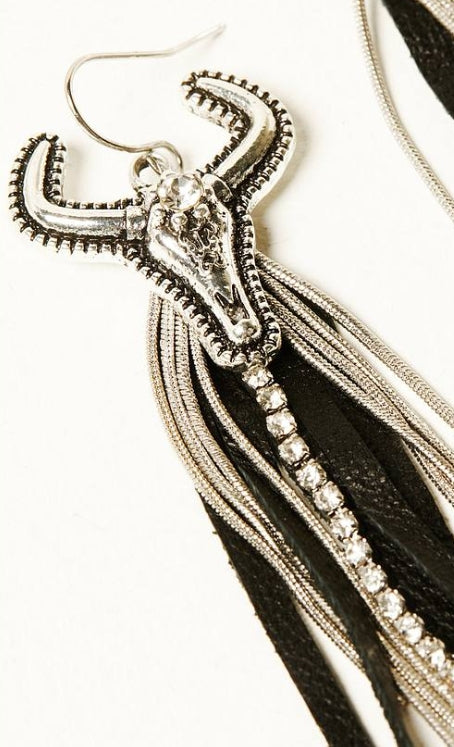 Women's Leather Fringe Steer Head Earrings by Shyanne